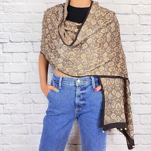 Mulberry Silk Hand Block Print Boho Scarf, Gajji Silk Stole For Her, Tribal Print Scarf With Tassels, 100% Silk Shawl Wrap For Women