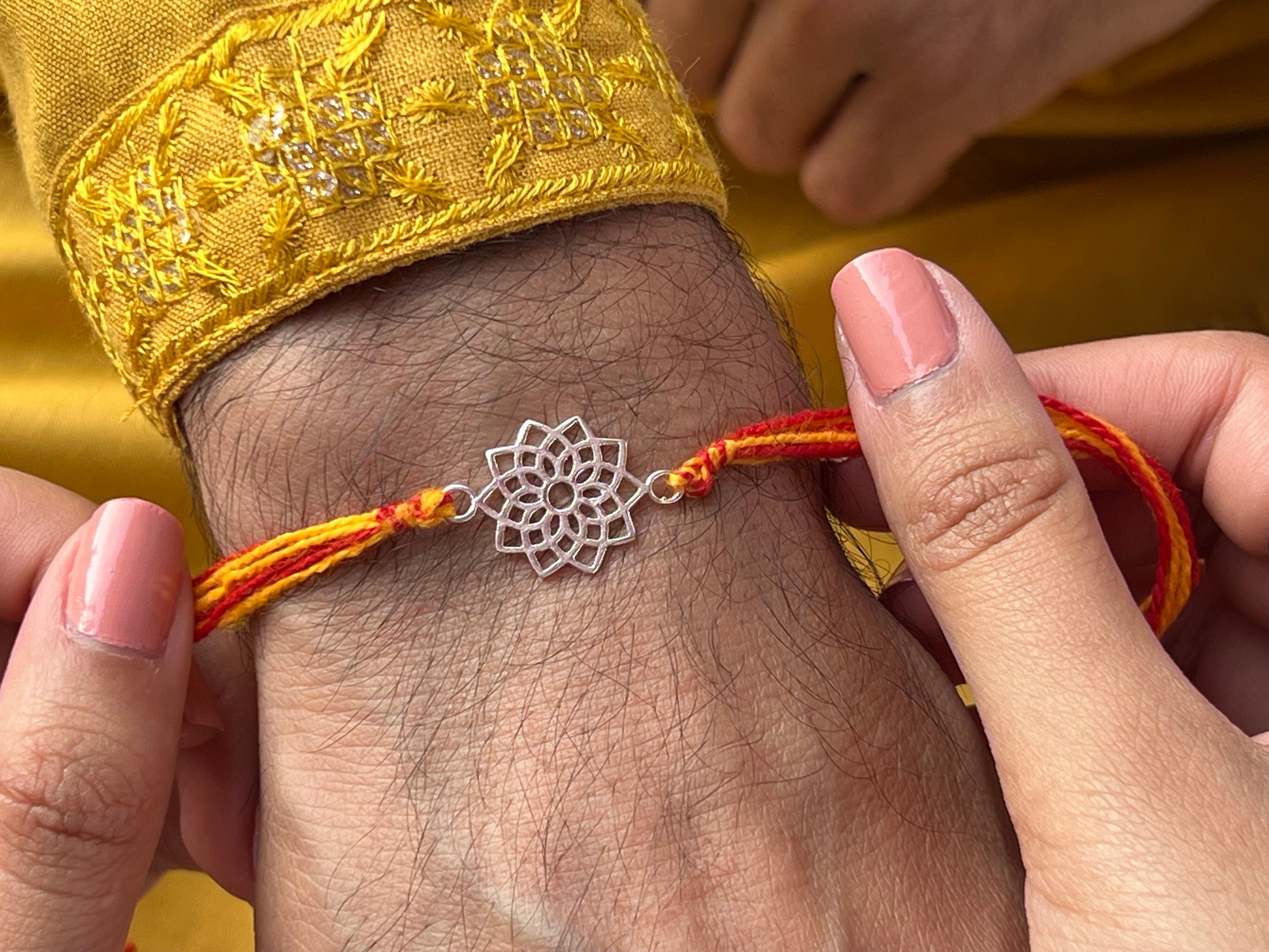 洋書 Handmade in India 925 Sterling Silver Rakhi for Brother, Rakshabandhan Gift