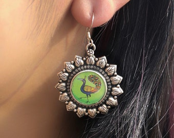 925 Silver Peacock Statement Drop Earring for Women, Sterling Silver Hand Painted Peacock Dangler for Her, Bridesmaid Gift