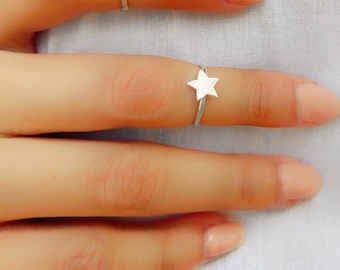 Sterling Silver Tiny Star Ring, Adjustable Oxidized Celestial Ring