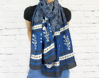 Beautiful Hand Block Printed Scarf For Women, All Season Scarf For Her, Modal Stole, Viscose Shawl Wrap, Soft Flowy Scarf With Tassels