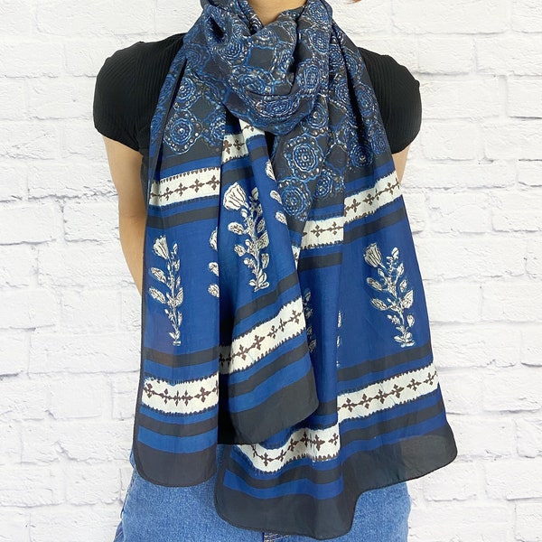 Beautiful Hand Block Printed Scarf For Women, All Season Scarf For Her, Modal Stole, Viscose Shawl Wrap, Soft Flowy Scarf With Tassels