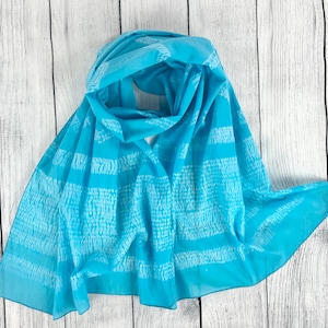 Tie Dye Scarf, Vegan Scarf, Shibori Scarf, Cotton Fabric Hair Scarf, Boho Headband, Turban, Bohemian Bandana, Shawl, Blue Chemo Scarf