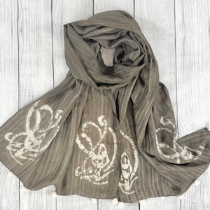 Pure Silk Hand Block Printed Scarf For Women, Unique Boho Stole For Her, All Season Scarf, Batik Print Wrap, Silk Shawl, Tribal Head Cover