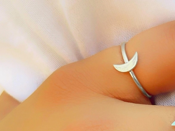 Sterling Silver Moon Ring Teenage Girl Gifts Adjustable Celestial Ring Women Trendy Cool Rings Aesthetic Rings Funky Tiny Sleek Rings Etsy UK