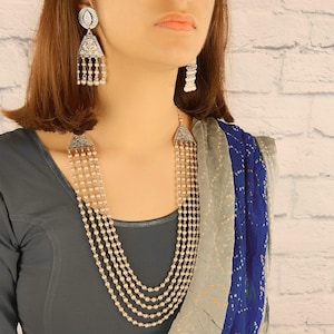 Indian Long necklace Rani Haar For Mother of Groom Bride, Engraved Beaded Mala Necklace Indian Wedding 925 Sterling Silver Pakistani Jewelry
