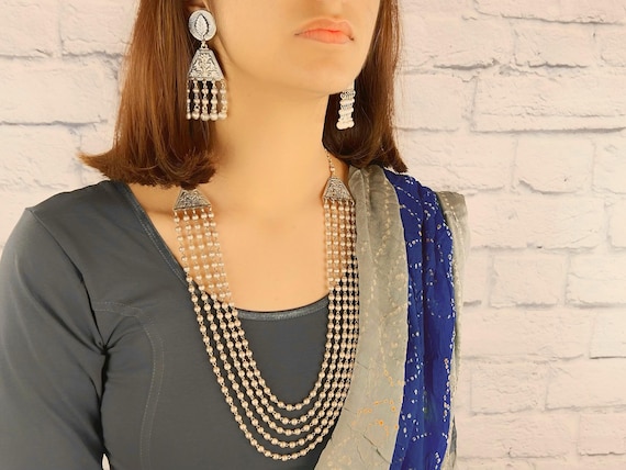 Indian Rani Haar Necklace, Sterling Silver Mala, Wedding Jewelry