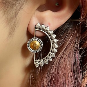 Two-Tone Gold Plated Sterling Silver Indian Earrings: Handmade Statement Jewelry