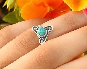 Handmade Sterling Silver Turquoise Ring, Adjustable Knuckle Ring