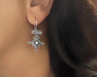 Handmade Oxidized Sterling Silver Dangle Earrings, Tribal Afghan Boho Jewelry