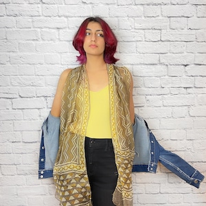 Super Soft Light Weight Kota Silk Hand Block Printed Scarf For Women, Tribal Cotton Silk Stole For Girls, Silk Shawl Wrap, All Season Scarf