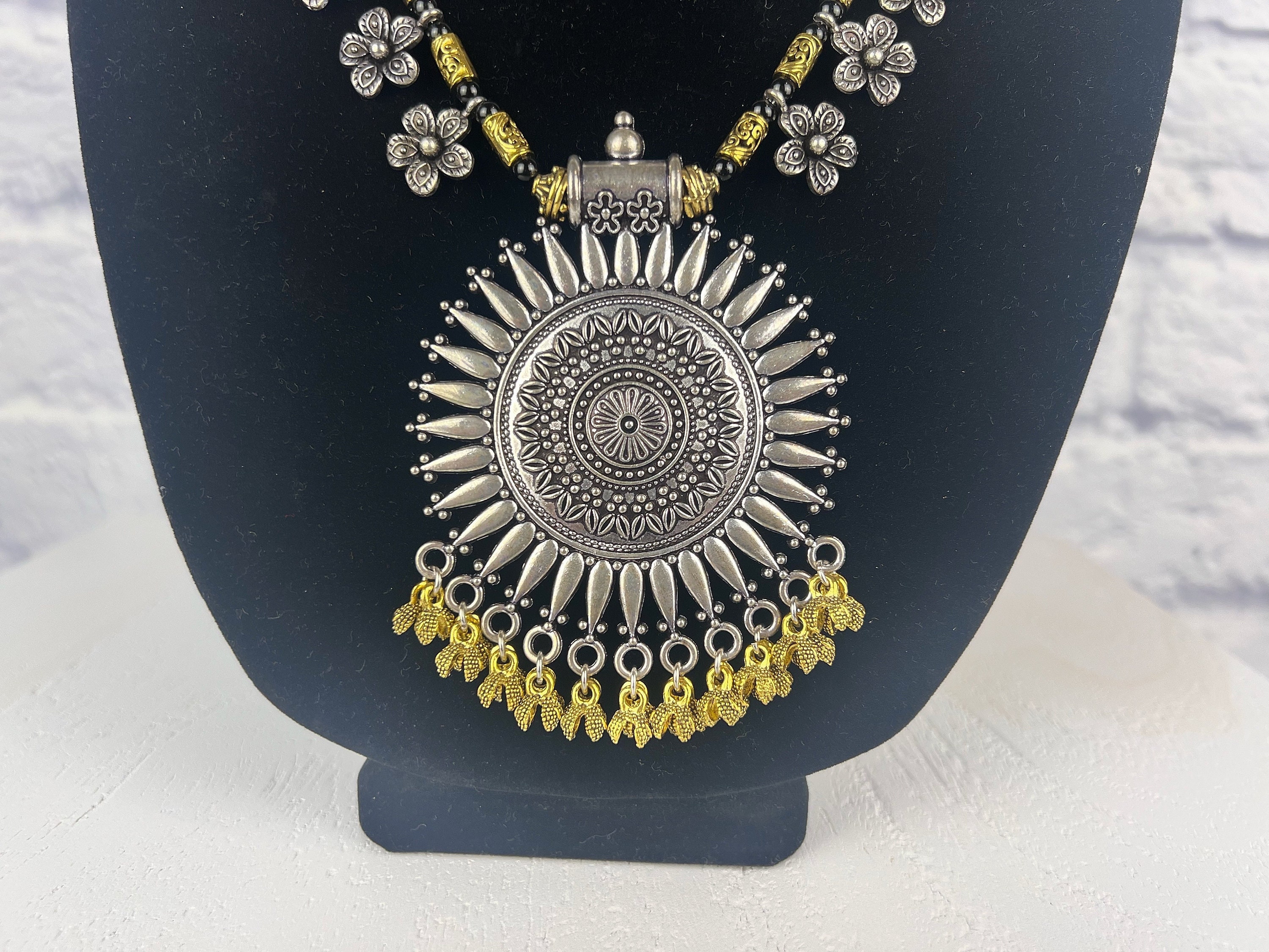Collana indiana ossidata set di gioielli in argento Bollywood