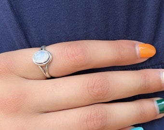 Adjustable Moonstone Ring, Oxidized Sterling Silver Thumb Ring