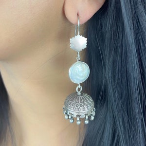 Sterling Silver Turquoise Earring For Women, Boho Statement Pearl Earrings Dangle, Afghan Jewelry, Indian Silver Earrings, Chunky Earring