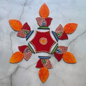 Handmade Diwali Decoration, Wooden Rangoli Set, Wedding Centerpiece, Mehndi Decor, Haldi Decor, Indian House Warming Pooja Decoration