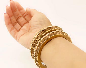 Conjunto de brazaletes de oro con circonitas cúbicas hechos a mano, joyería nupcial india