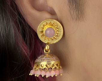 Gold Jhumka Earring Women Meenakari Chandelier Earrings Statement Earrings Indian Jewelry Colorful Dangle Earrings Sterling Silver