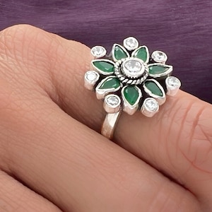 Handmade Sterling Silver Floral Ring: Adjustable Art Deco Style