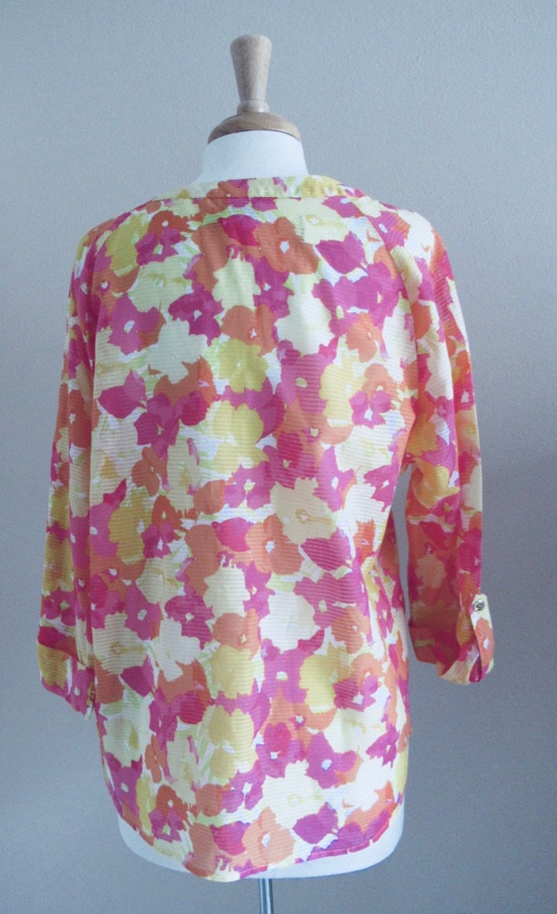 Size 14 Vintage Pink orange and yellow 34 length sleeve floral tunic beach cover-up