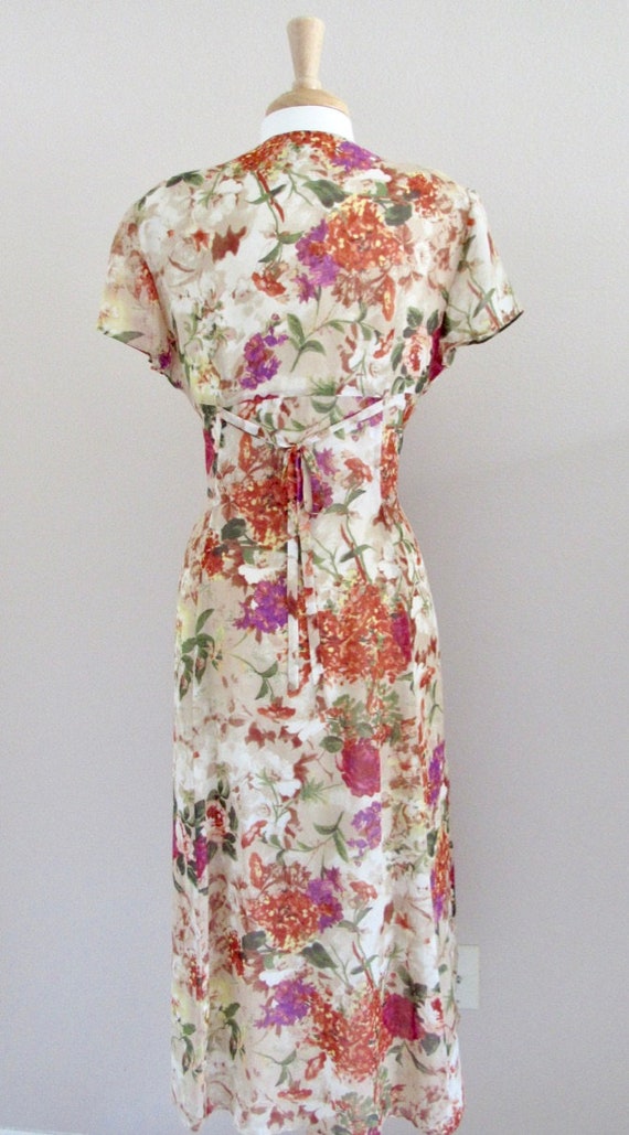 Floral, silk, mid-calf-length dress - Size 10 - V… - image 4