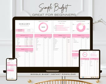 Easy Monthly Budget Planner Google Spread Sheets Template Bill Tracker Personal Finances Simple Financial Dashboard Planner Paycheck Budget