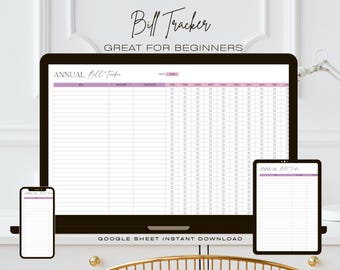 Bill Tracker Google Spreadsheet, Month to Month, Annual 12 Month, Quarterly, Cute Bill Payment, Personal Finance Bill Planner Organizer