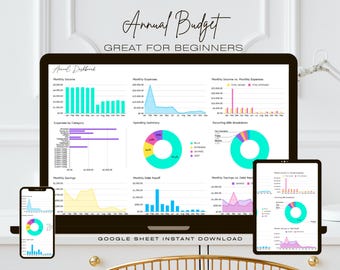 Annual Budget Planner Spreadsheet w/ Summarization Tab | Weekly | BiWeekly | Paycheck | Easy Expense Tracker | Google Sheet Budget | Yearly