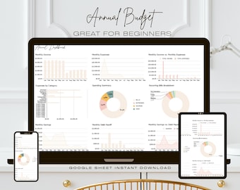 Annual Budget Planner Spreadsheet w/ Summarization Tab | Weekly | BiWeekly | Paycheck | Easy Expense Tracker | Google Sheet Budget | Yearly