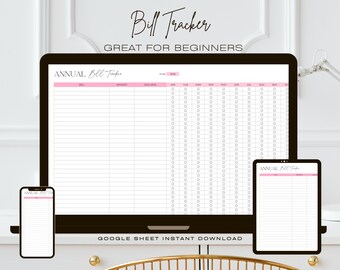 Bill Tracker Google Spreadsheet, Month to Month, Annual 12 Month, Quarterly, Cute Bill Payment, Personal Finance Bill Planner Organizer