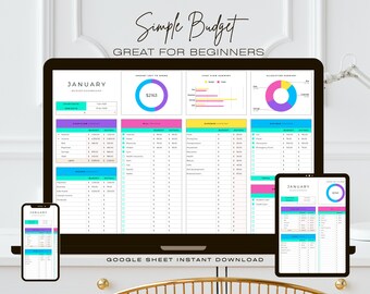 Monthly Budget | Easy Budget Planner for Google Sheet | Paycheck | Expense Tracker | Bill Tracker | Budget Spreadsheet | BiWeekly | Template