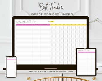 Bill Tracker Google Spreadsheet, Month to Month, Annual 12 Month, Quarterly, Cute Bill Payment, Personal Finance Bill Planner Organizer