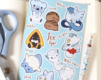 Ice Type Pokemon Sticker Sheet - Pokemon Type Series