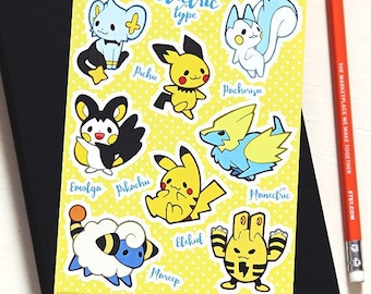 Electric Type Pokemon Sticker Sheet - Pokemon Type Series