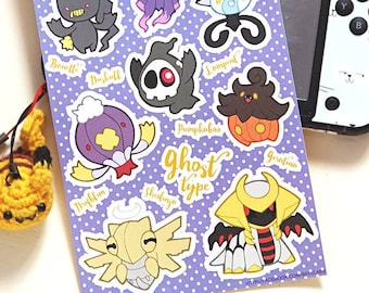 Ghost Type Pokemon Sticker Sheet - Pokemon Type Series