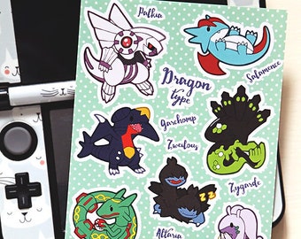 Dragon Type Pokemon Sticker Sheet - Pokemon Type Series