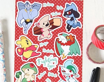 Fighting Type Pokemon Sticker Sheet - Pokemon Type Series