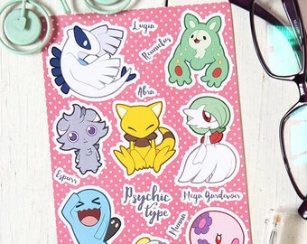 Psychic Type Pokemon Sticker Sheet - Pokemon Type Series