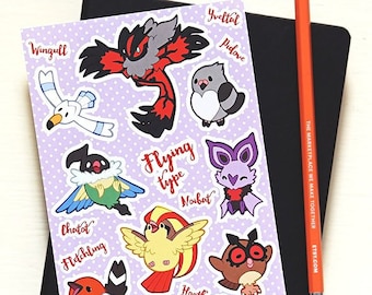 Flying Type Pokemon Sticker Sheet - Pokemon Type Series