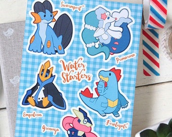 Water Starter Pokemon Sticker Sheet