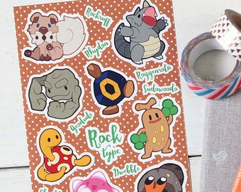 Rock Type Pokemon Sticker Sheet - Pokemon Type Series