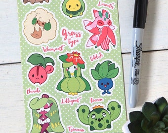 Grass Type Pokemon Sticker Sheet - Pokemon Type Series