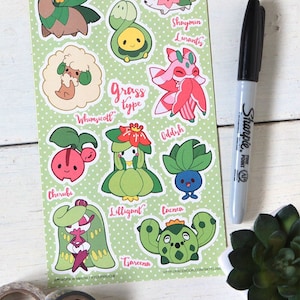 Grass Type Pokemon Sticker Sheet Pokemon Type Series image 1