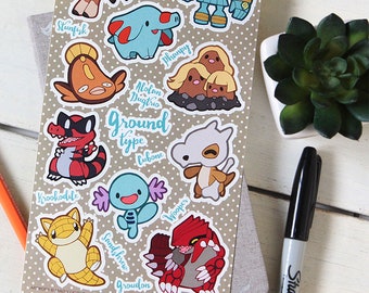 Ground Type Pokemon Sticker Sheet - Pokemon Type Series