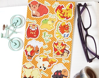 Fire Type Pokemon Sticker Sheet - Pokemon Type Series