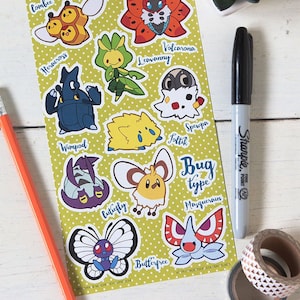 Bug Type Pokemon Sticker Sheet Pokemon Type Series image 1