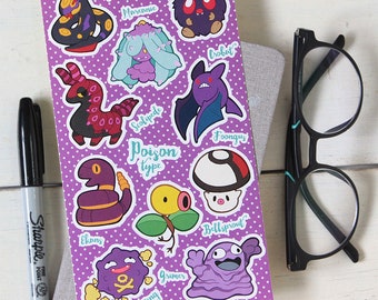Hoja de calcomanías de Pokémon de tipo veneno: serie de tipos de Pokémon