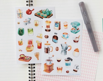 Hoja de pegatinas washi: café y té