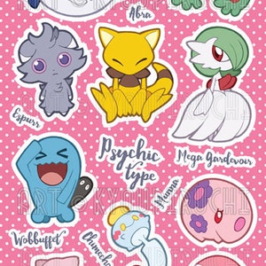 Psychic Type Pokemon Sticker Sheet Pokemon Type Series imagem 2