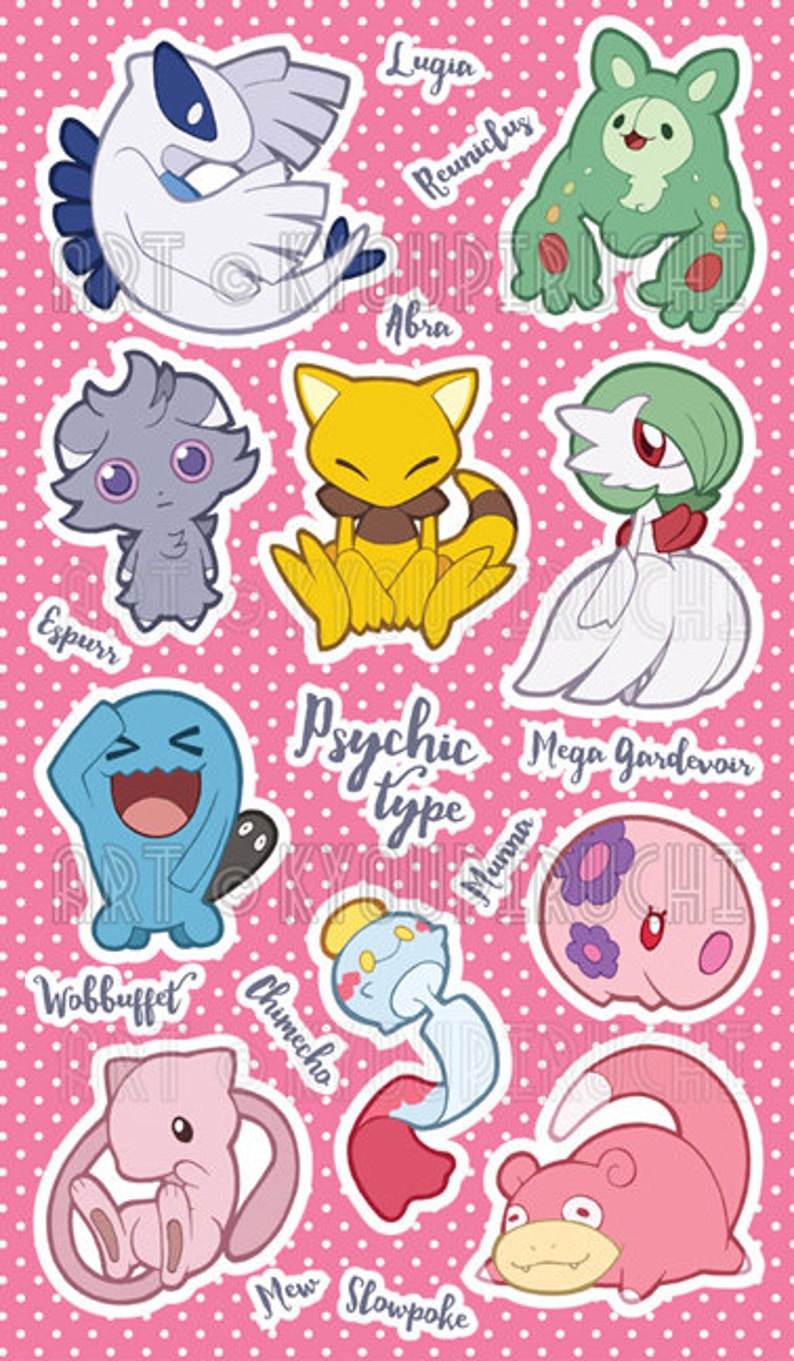 Psychic Type Pokemon Sticker Sheet Pokemon Type Series imagem 2