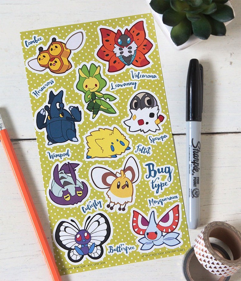 Bug Type Pokemon Sticker Sheet Pokemon Type Series image 1